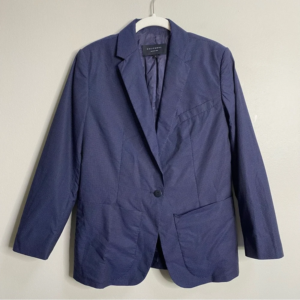 Equipment Navy Blue Jay School Boy Polkadot Print Blazer Size 4